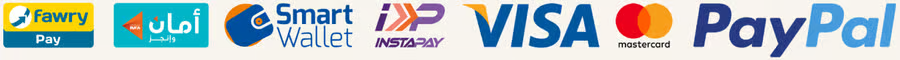 طرق الدفع المتاحة: Fawry, أمان, Smart Wallet, InstaPay, Visa, Mastercard, PayPal